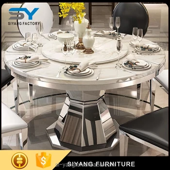 2017 Round Marble Top Stainless Steel Frame Dinner Table And