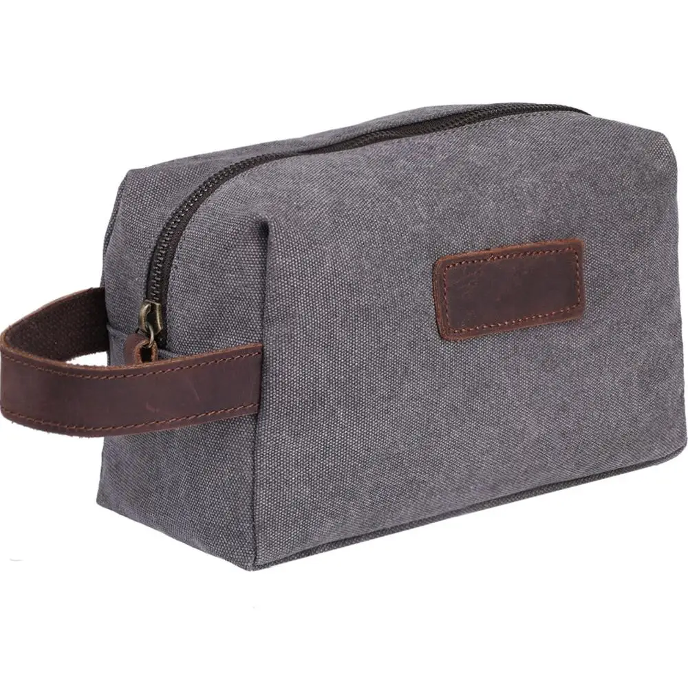 

Customized Private Label Waterproof Oil Wax Canvas Leather Mens Washbag Toiletry Bag, Gray , customized color is available