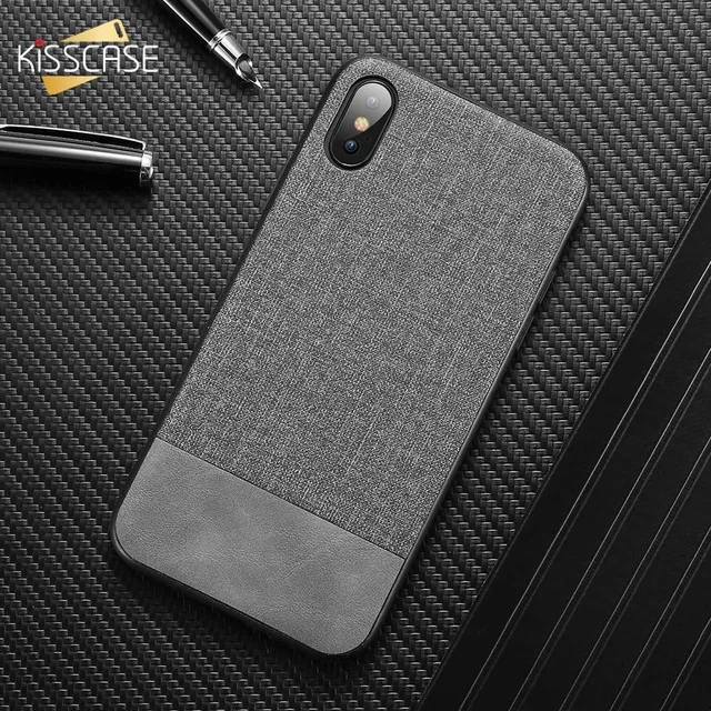 

KISSCASE Retro Fabric Phone Case for iPhone 7 8 6S Plus Cover PU Leather Cases For iPhone X XS Max XR Soft edge, Black/gray/blue/brown