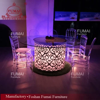 Round Iron Painting Led Light Colourful Glass Top Dining Table Set With Chairs Buy Glass Top Dining Set Glass Dining Table Set Glass Dining Table 6