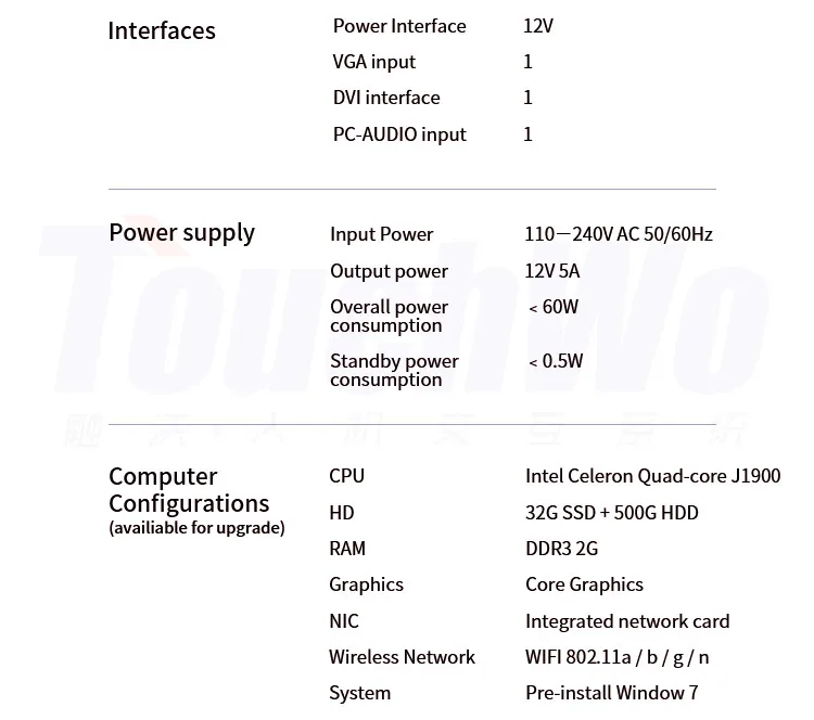 New Product 12 Inch Dual Core Computer All In One Pc /touch Computer