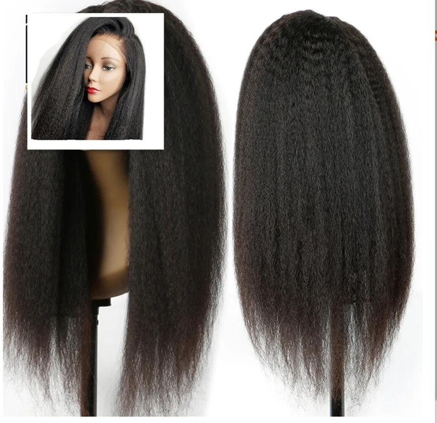 

Kinky Straight hair Wigs Pre Plucked Full Lace Front Human Hair Wigs 150% italian Yaki Remy Brazilian Lace Front Wigs