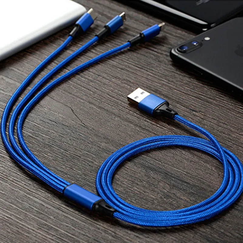 

Multi 3 in 1 nylon braided usb fast charging cable, White;black;blue;orange;green;red