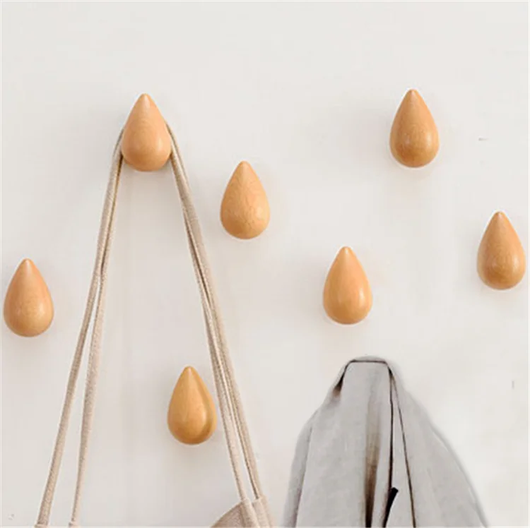 

Wholesale Creative Wooden Decorative Water Drop Wall Mounted Bedroom Coat Hook Hanger, Natural