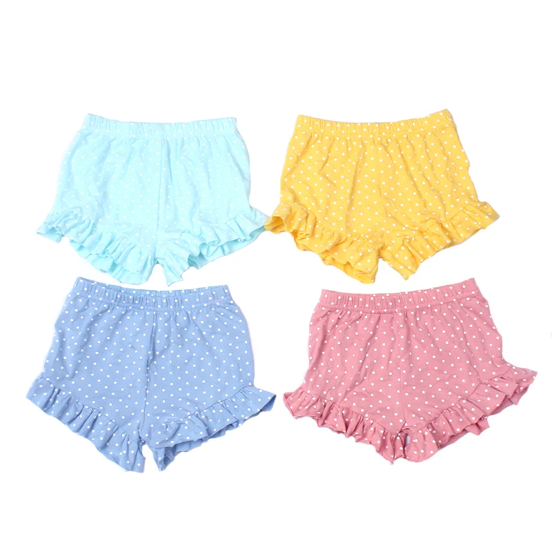 

Wholesale baby clothes dot print girl short wrinkle edge design children shorts, Pink;yellow;blue;light blue