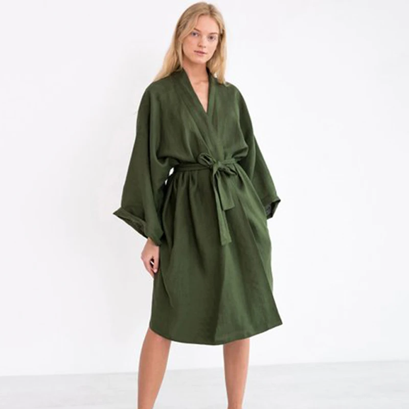 

Dropped shoulders kimono warp linen dress