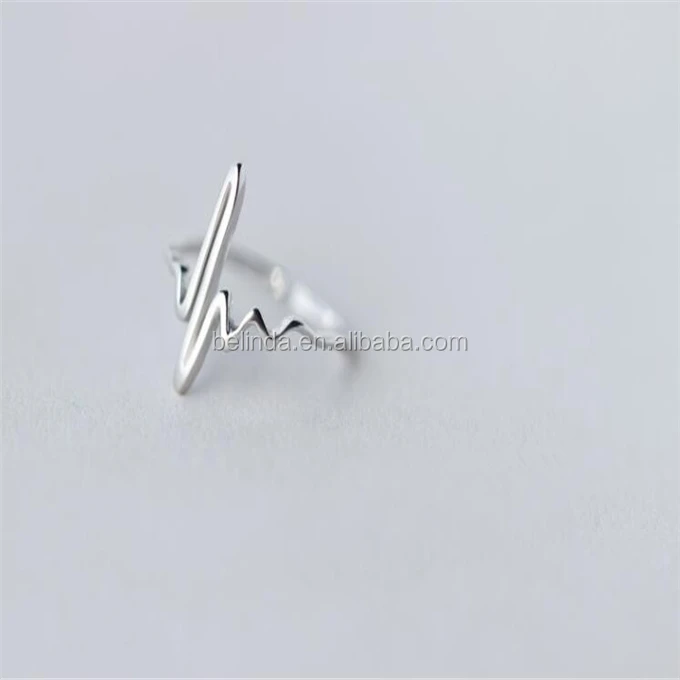 

Free Shipping by DHL/FEDEX/SF Adjustable Electrocardiogram Silver Heart Beat Rings, Colors