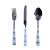 Portable outdoor spoon fork knife silver silverware set,3pcs plastic handle cutlery set for travel and camping picnic