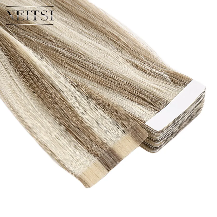 

Neitsi 100% Adhesive Tape in Human Hair Weft Extension Straight P14/24K Russian Hair Extensions Tape