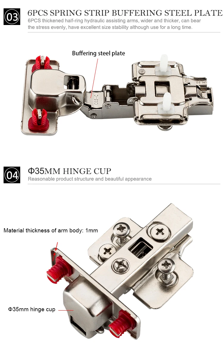 Filta Hardware 35mm Clip On Hydraulic Hinges Soft Close Kitchen