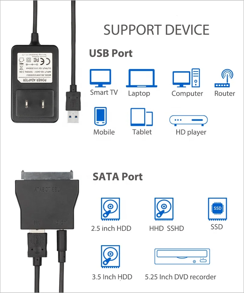 Usb 3.0 To Sata Adapter Converter With 12v Power For 2.5 3.5 Inch Hdd ...