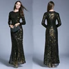 Fashion High Neck Long Sleeve Black Sequined Muslim Evening Gowns