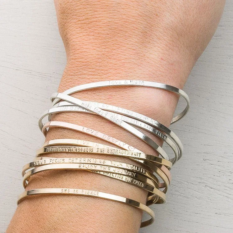 

Sterling Silver Personalized custom letters Stacking Cuff Layered bangles, Rose gold/silver is available