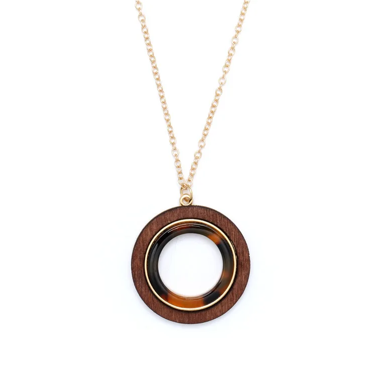 

Tortoise wood Acetie Acid Jewelry Women's Acrylic Acetate round necklace