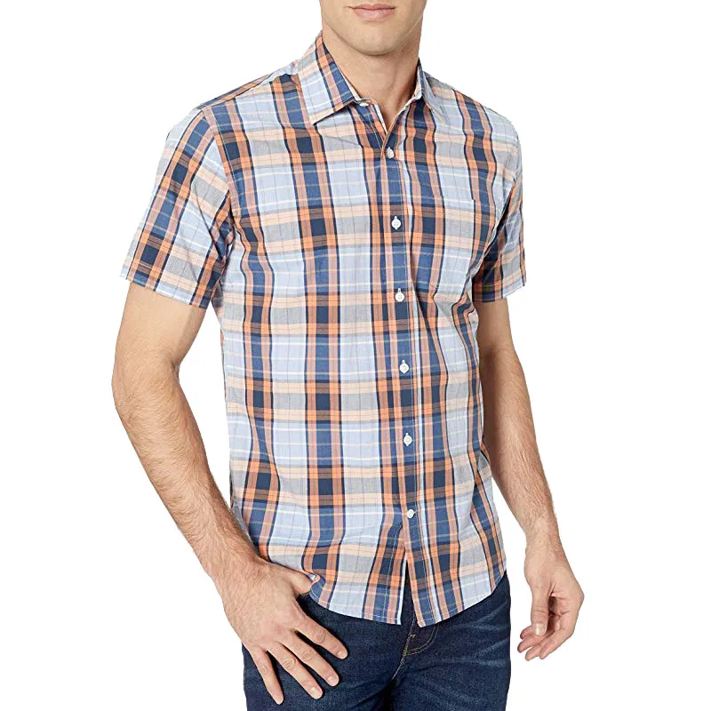 

OEM Essentials Men's Regular-Fit Short-Sleeve Plaid Casual Poplin Shirt, Custom color