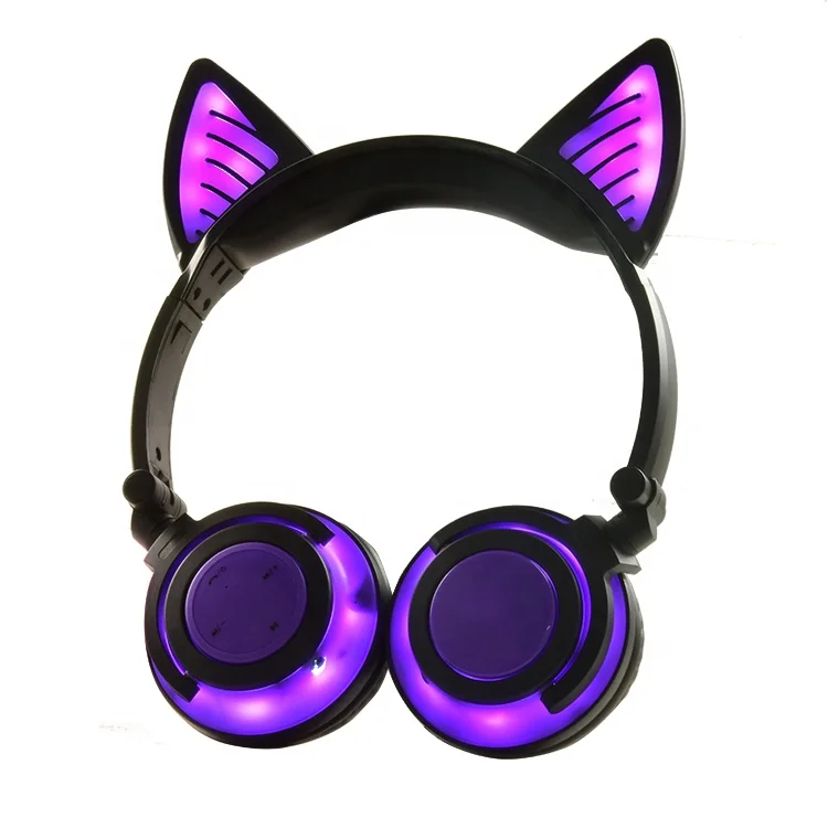 

BSCI patented kids glowing cat ear headphone for gift, White;blue;pink;purple;green;yellow