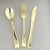 Gold Flatware Set Heavy Duty Disposable Plastic Tableware Cutlery Set