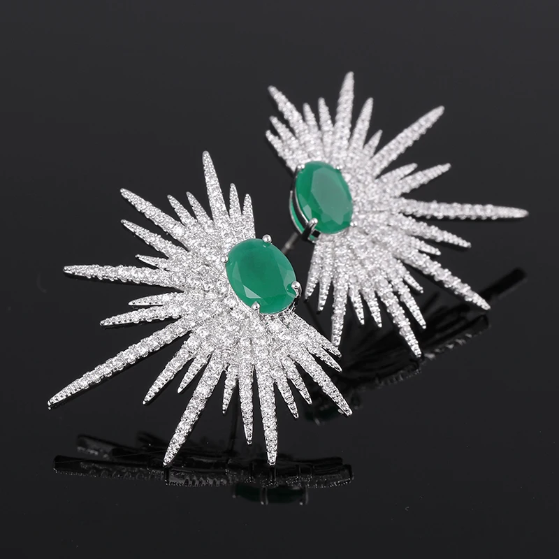 

Punk Style Spike Shape Earring Pave Cubic Zirconia Green Jade Sparkly Star Galaxy Stud Earrings Clear, Green;white