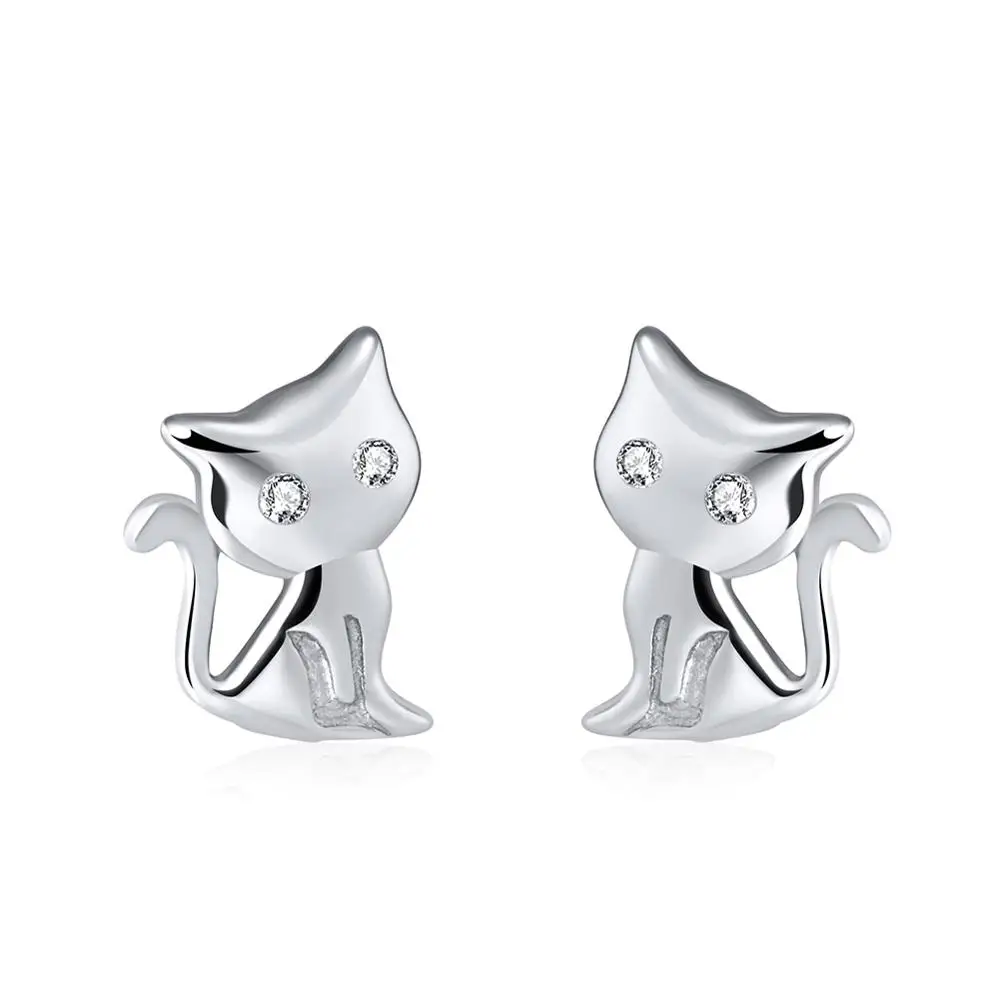 

RINNTIN SE107 Hot Sale Jewelies Sterling Silver 925 Cat Shape Cute 2 Colors Stud Earing for Woman