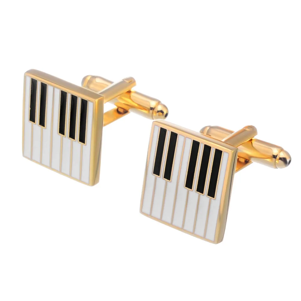 
novelty gold plated white and black enamel piano key cufflinks 