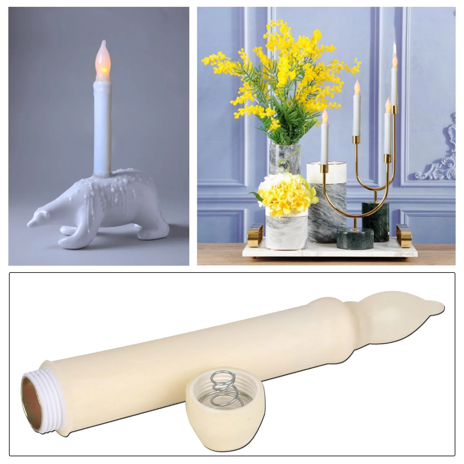 Long Stick Real Wax Led Taper Candle White Blub Electric Pp Candle