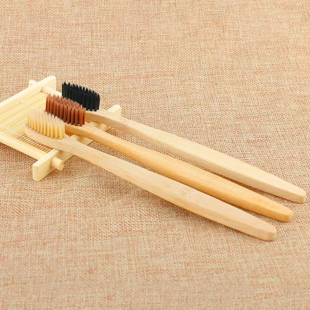 

flat handle bamboo toothbrush with medium bristle, Natural bamboo color