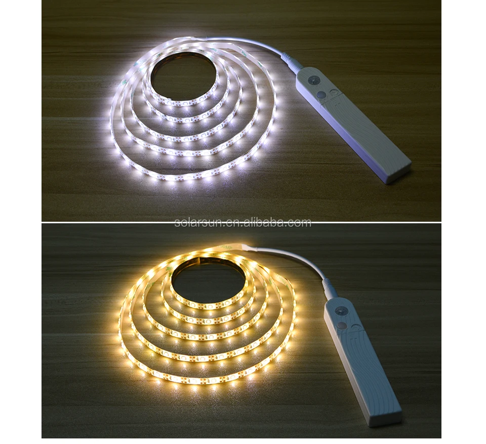 Hot Sales Motion Activated LED Bed Light Strip DC5V SMD3528 AAA Battery Operated LED Bed Light with motion sensor pir