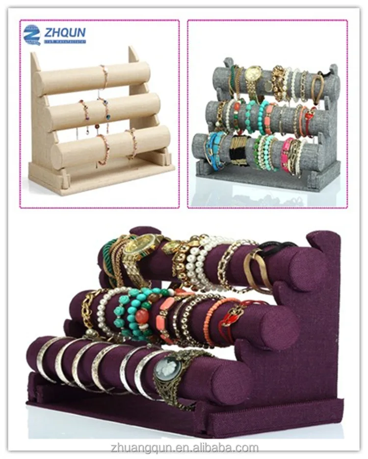 Black Velvet Popular 3bar Watch Bracelet Jewelry Bangle Display Stand