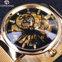 

Forsining Hot Sell Mechanical Mens Watch Luminous Hands Black Gold Stainless Steel Automatic Skeleton Luxury Watches Men Wrist