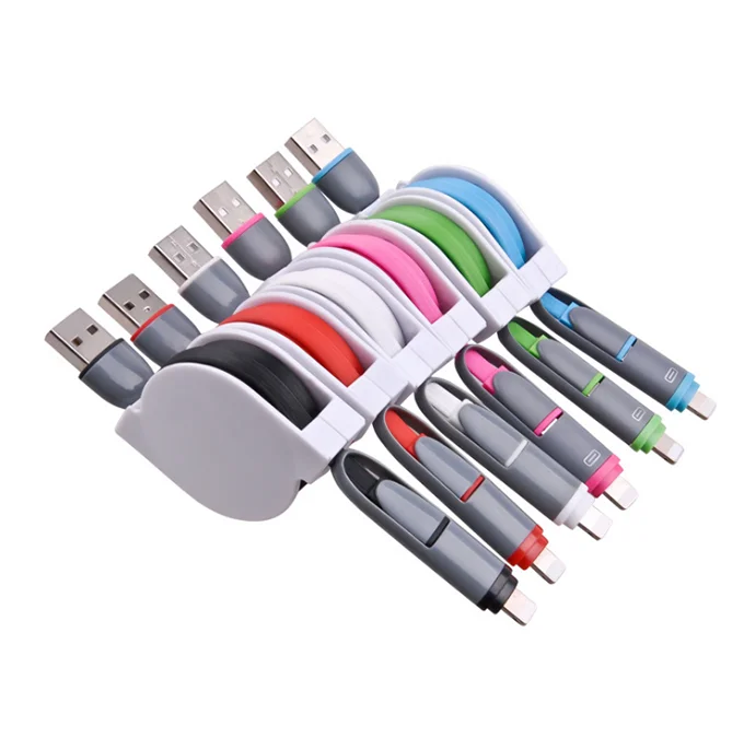 Retractable 2 in 1 phone charging data usb cable