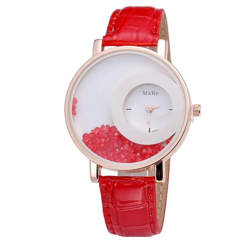 

Promotion Price Moving Beads Crystal Womens Watches Faux Leather Ladies Watches Clock, N/a