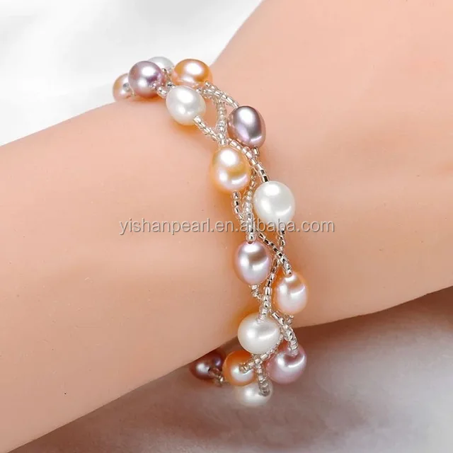 

fashion freshwater pearls AAA birthday gift chain bracelet jewerly, White,pink,purple,multicolor