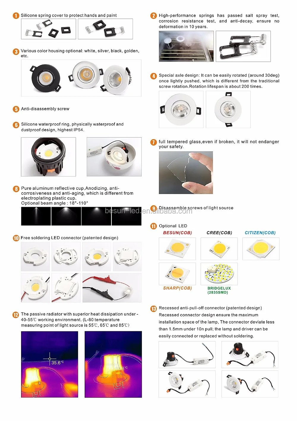 No flicker soft lighting 7w triac/dali/1-10v dimmable downlight