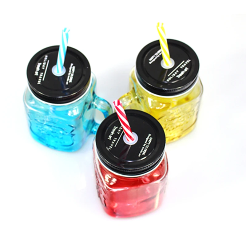 

Cool Ice Cream Water Glass Bottle Novelty With Handle Lid Mason Jar Mug, Transparent or customized color