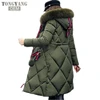 TONGYANG Big fur winter coat thickened parka women stitching slim long winter coat down cotton ladies down parka down jacket