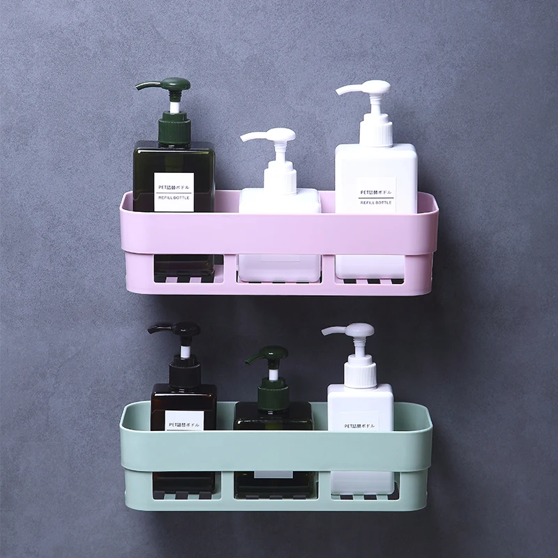 plastic Bathroom Shelf Organizer Storage Kitchen Rack with Traceless Transparent Adhesive bathroom corner shelf