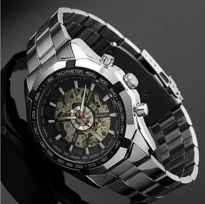 Winner brand men's hollow skeleton steel full automatic mechanical watch