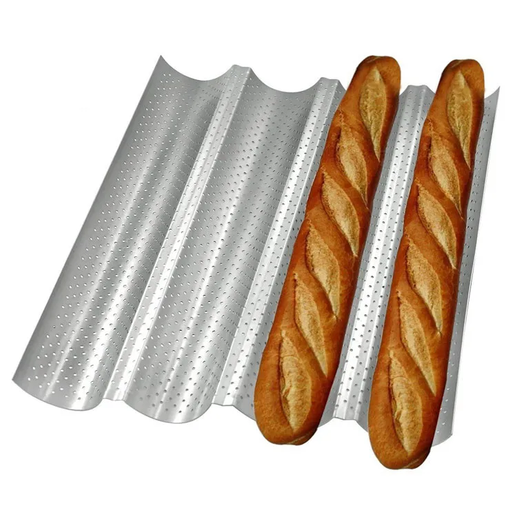 

Carbon Steel 4 Wave Gutter Non Stick French Bread Perforated Tray Baking Baguette Pan