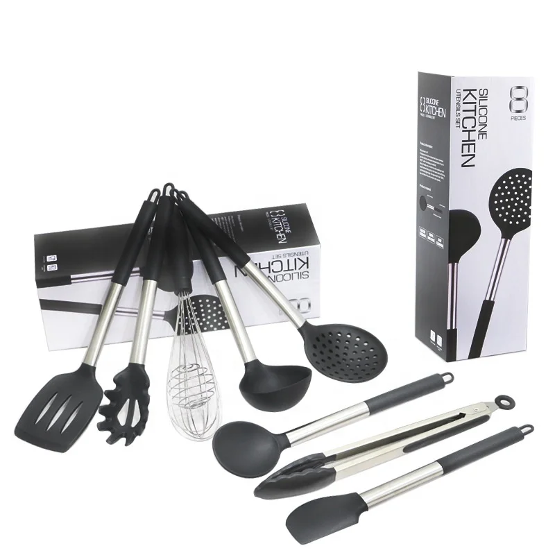 

8pcs stainless steel and FDA silicone kitchen utensil set for cooking, Any pantone color