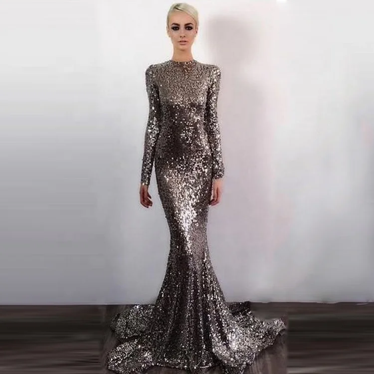 

wholesale long bling sequin women plus size elegant sexy sexu back open mermaid evening dress