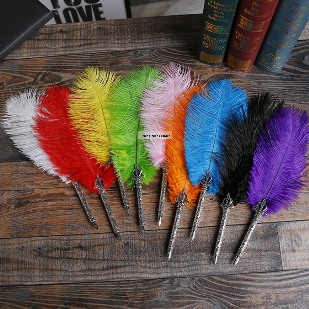 Ostrich Feather Plume Pen Set Wedding Feather Writing Quill Signature