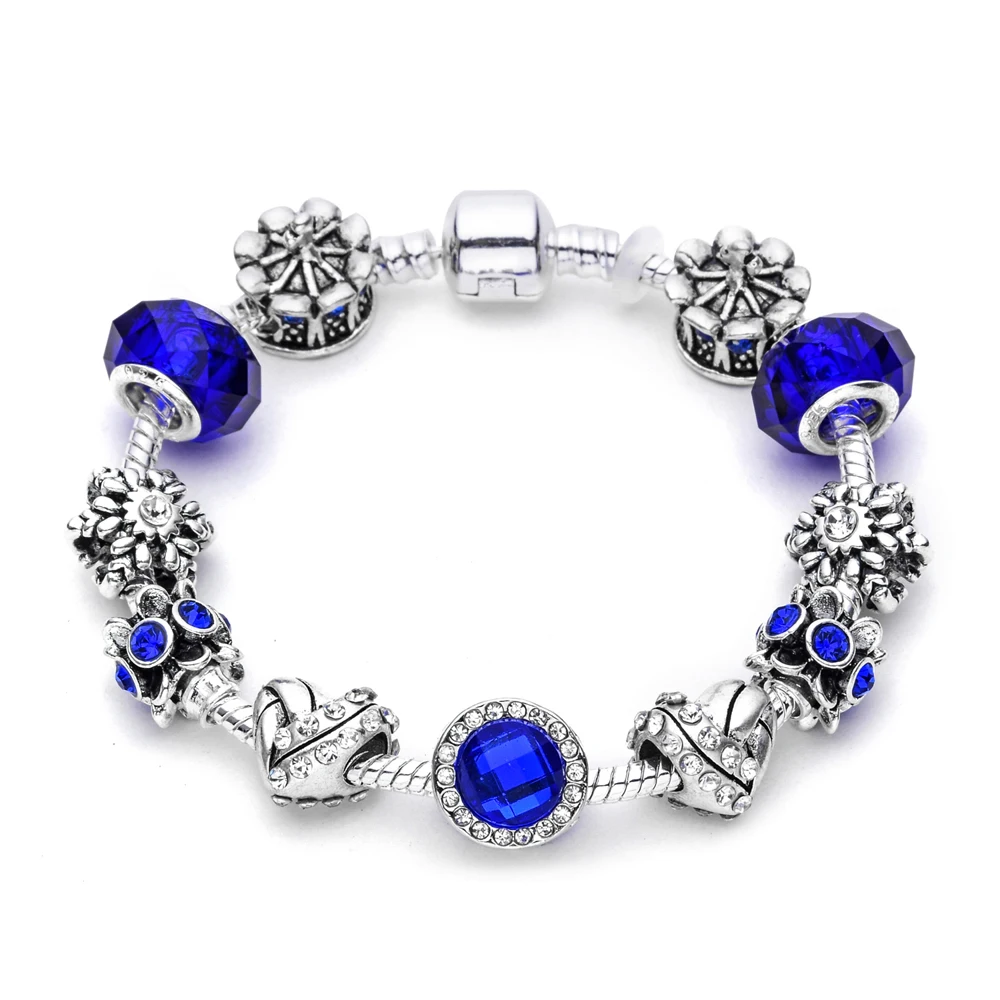 

Top Quality European Crystal Glass Bead Bracelet for Women Custom Charm Snake Chain Bracelets Fashion Jewelry 2018