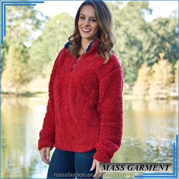 red fleece pullover women's