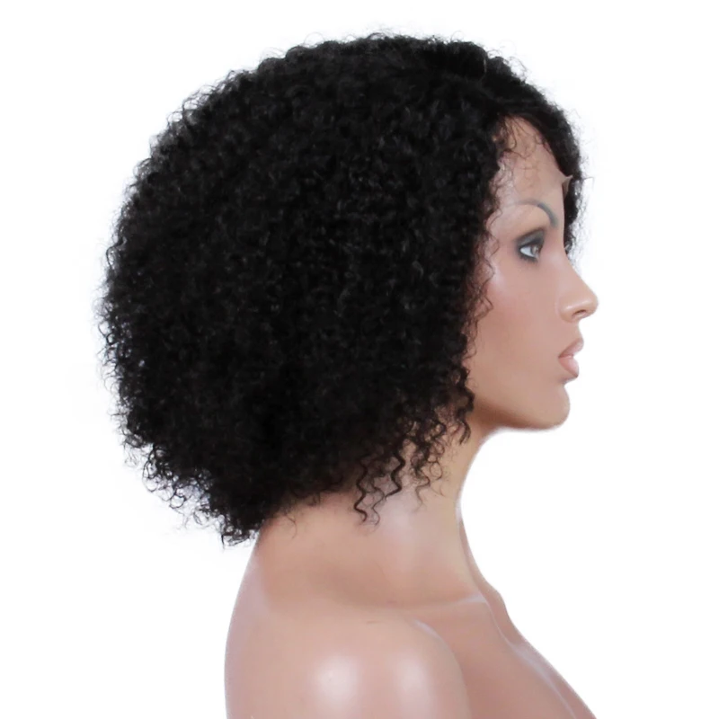 

Premier Indian Remy Hair Side Part Jerri Curl Glueless Lace Part Lace Wigs Natural Brown Curly Short Wigs