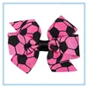 New boutique soccer printed ribbon hair bow, kids 2.5inch soccer fans hair clip