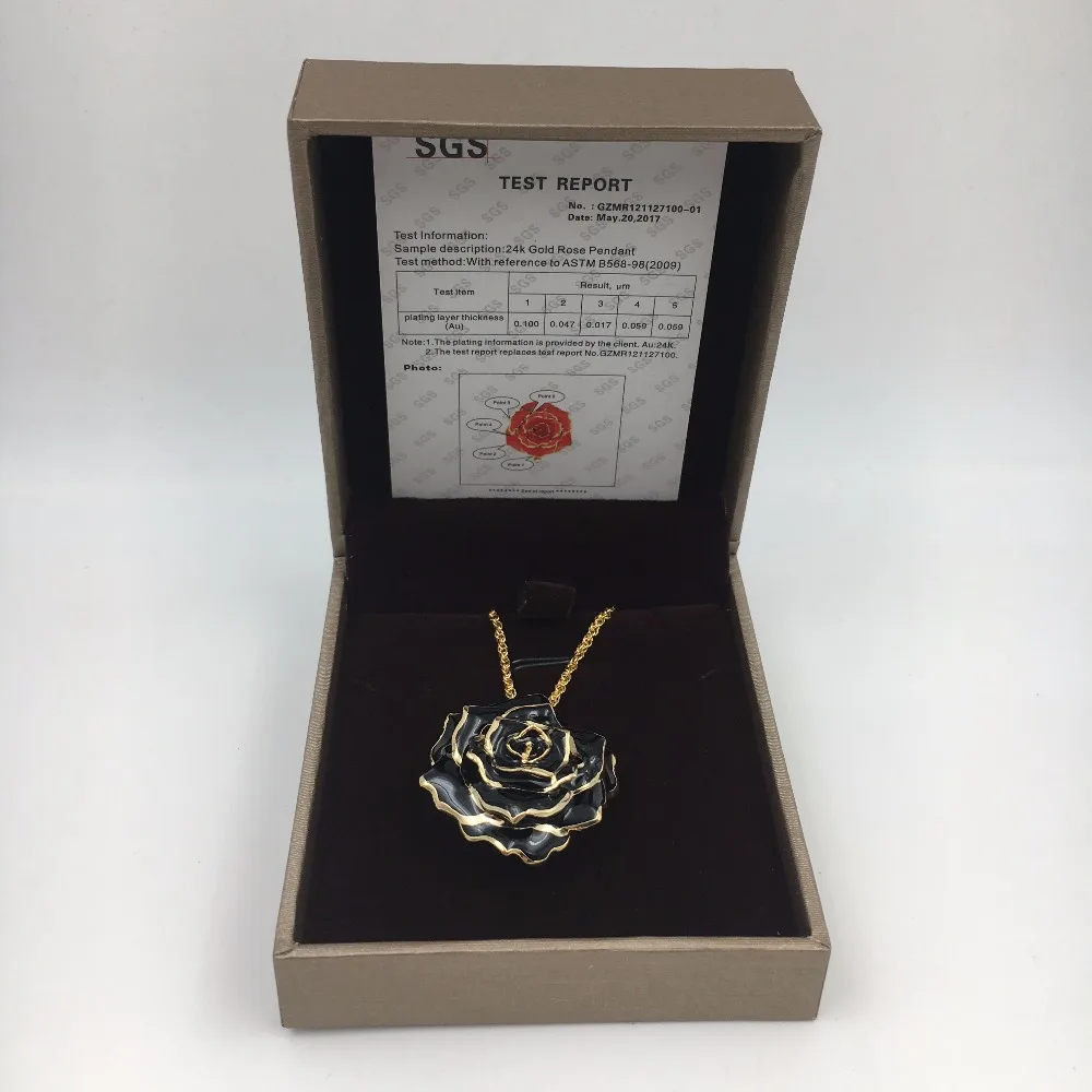 

24k gold dipped real rose necklace in black color with gift box and certificate