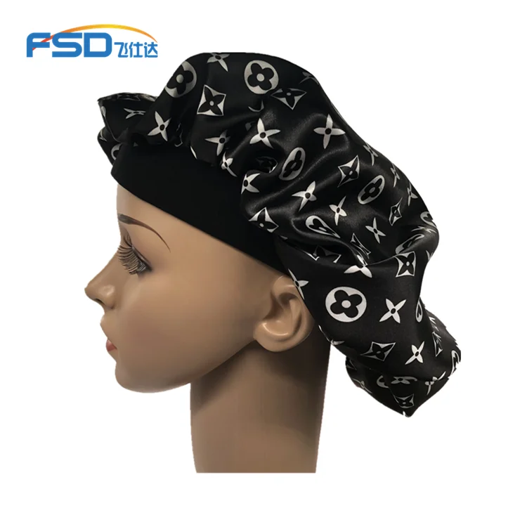 
Wholesale Shower Cap summer spring leopard grain print women fashion night sleep cap chemo hats satin hair bonnet 