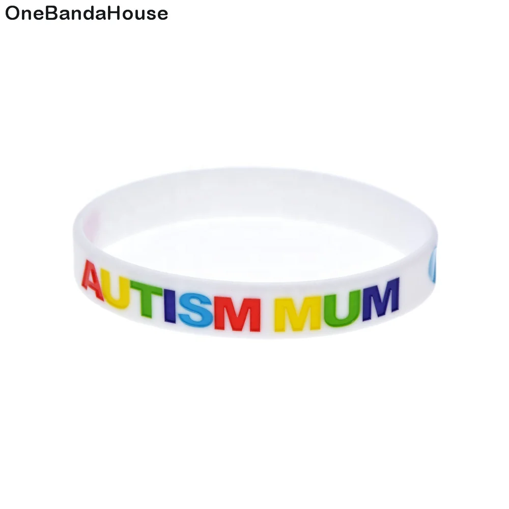 

50pcs Autism Mum Silicone Wristband Classic Decoration Bracelet White Adult Size