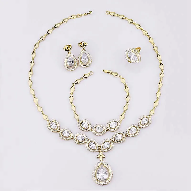 18k Gold Plated Expensive Jewelry Set Indian Cubic Zirconia Earring