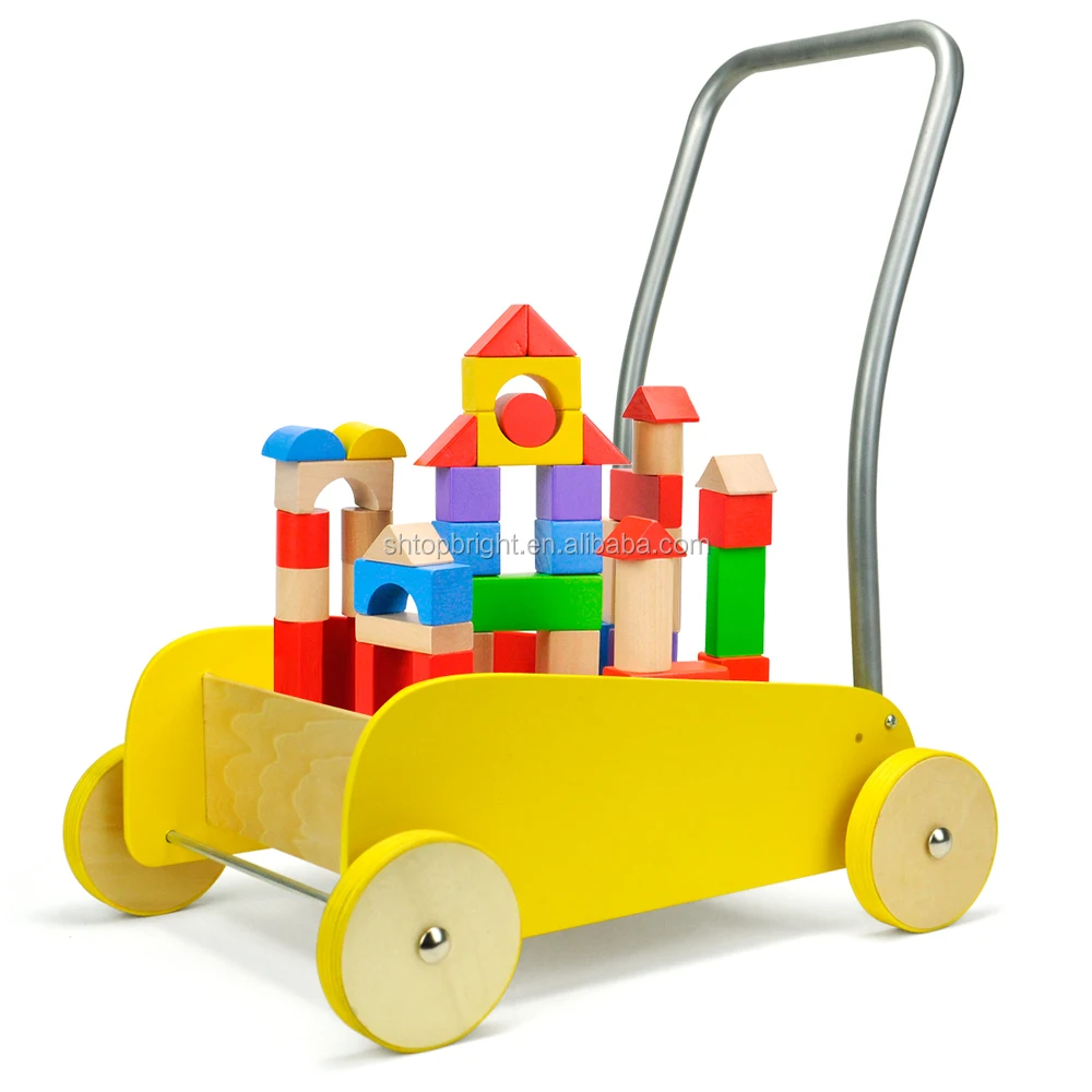 baby walker with bright wooden blocks